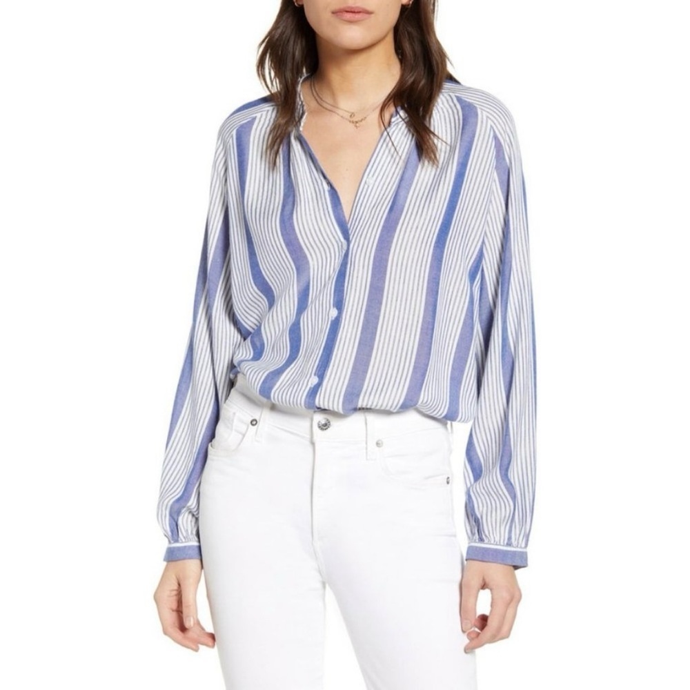 Rails Eloise Tristan Striped Button Down Shirt Blue White Womens size medium